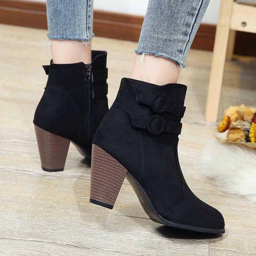 Zipper Closure Martin Style Ankle Boots for Women - Black image
