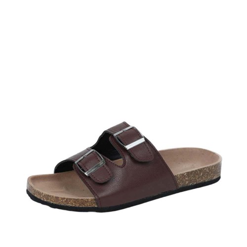 Trendy Double Breasted Flat Mule Slipper For Women - Brown image