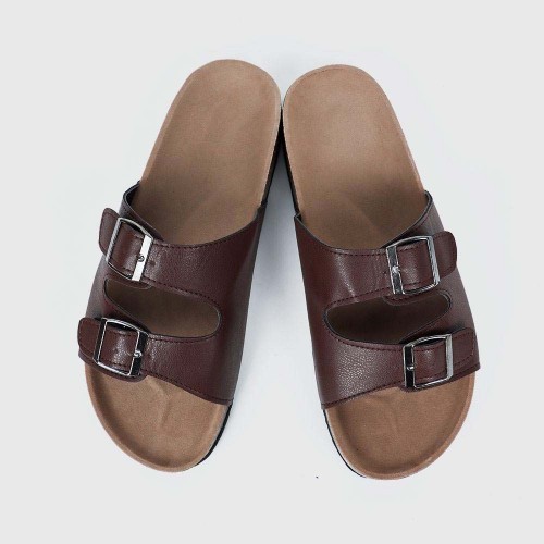Trendy Double Breasted Flat Mule Slipper For Women - Brown image