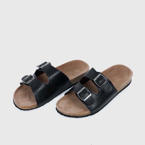 Trendy Double Breasted Flat Mule Slipper For Women - Black image