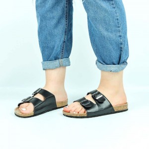Trendy Double Breasted Flat Mule Slipper For Women - Black