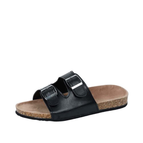 Trendy Double Breasted Flat Mule Slipper For Women - Black image
