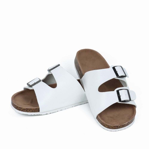 Trendy Double Breasted Flat Mule Slipper For Women - White image