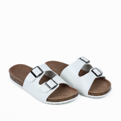 Trendy Double Breasted Flat Mule Slipper For Women - White image