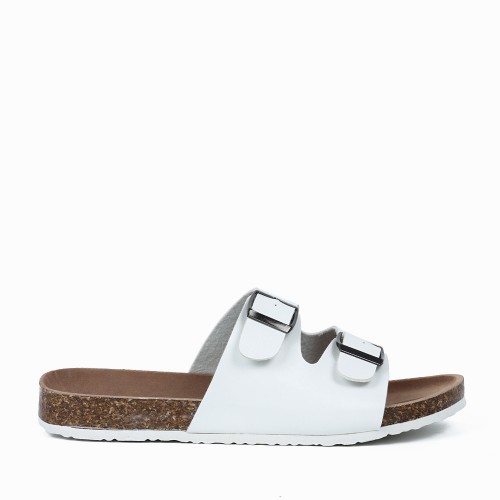 Trendy Double Breasted Flat Mule Slipper For Women - White image