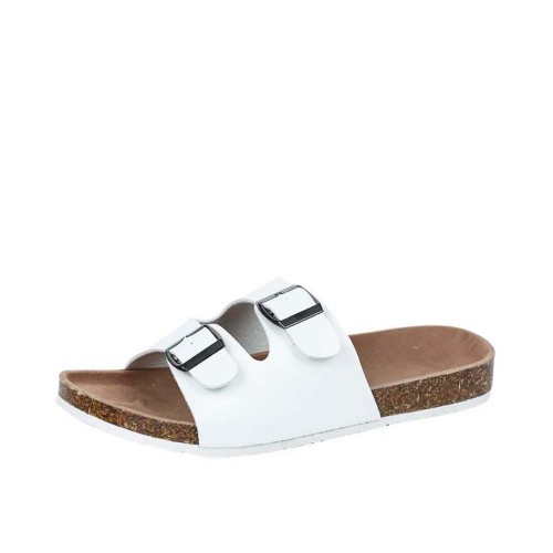 Trendy Double Breasted Flat Mule Slipper For Women - White image