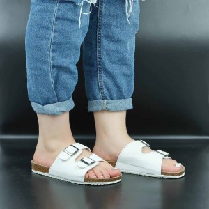 Trendy Double Breasted Flat Mule Slipper For Women - White	