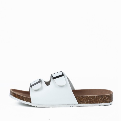 Trendy Double Breasted Flat Mule Slipper For Women - White image