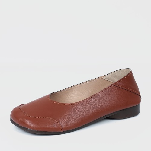 Retro Style Soft Sole Slip On Flat Shoe for Women - Brown image