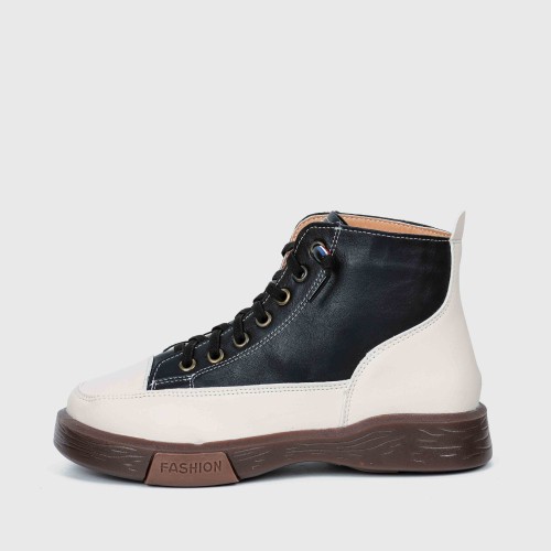 Retro Style Thick Soled High Top Sneakers for Women -Black image