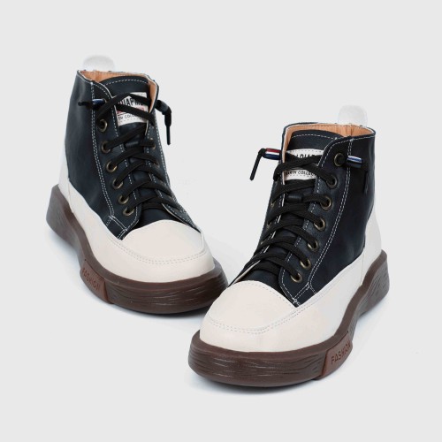 Retro Style Thick Soled High Top Sneakers for Women -Black image