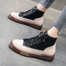 Retro Style Thick Soled High Top Sneakers for Women -Black