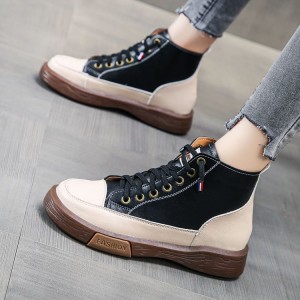 Retro Style Thick Soled High Top Sneakers for Women -Black