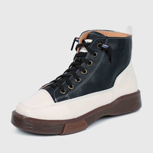 Retro Style Thick Soled High Top Sneakers for Women -Black image