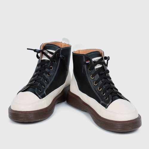 Retro Style Thick Soled High Top Sneakers for Women -Black image