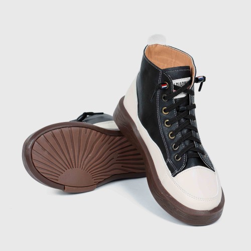 Retro Style Thick Soled High Top Sneakers for Women -Black image