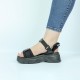 Velcro Closing Thick Soled Wedge Sports Sandals - Black | Image