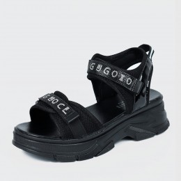 Velcro Closing Thick Soled Wedge Sports Sandals - Black