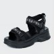 Velcro Closing Thick Soled Wedge Sports Sandals - Black | Image