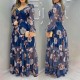 Floral Print Lantern Sleeve Women’s Fashion Maxi Dress - Blue image