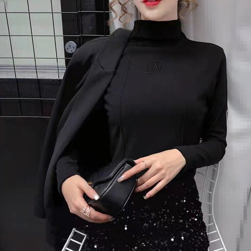 High Neck Full Sleeved Sweet Shirt for Women - Black image