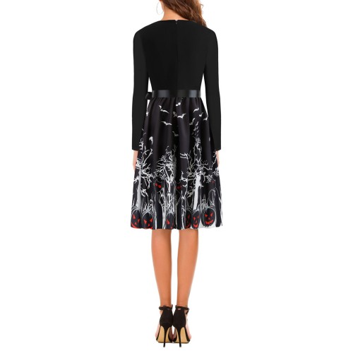 Classic Printed Women’s Long Sleeved Swing Midi Dress - Black image
