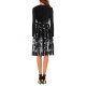 Classic Printed Women’s Long Sleeved Swing Midi Dress - Black image
