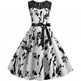 Vintage Fashion Women's Sleeveless Lace Splice Midi Dress - White