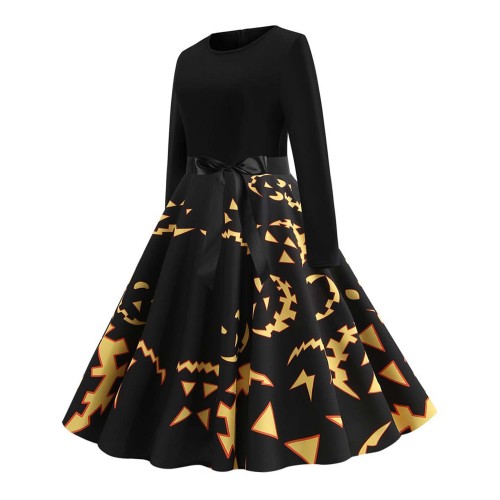 Stylish Printed Long Sleeved Midi Dress for Women - Black image