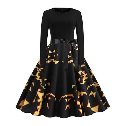 Stylish Printed Long Sleeved Midi Dress for Women - Black image