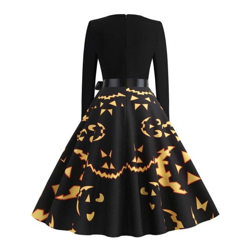 Stylish Printed Long Sleeved Midi Dress for Women - Black image