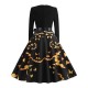 Stylish Printed Long Sleeved Midi Dress for Women - Black image