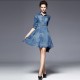 Elegant Embroidered Vintage Denim Dress for Women - Blue image