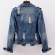 Casual Style Ripped Buttoned Denim Jacket for Ladies - Blue image