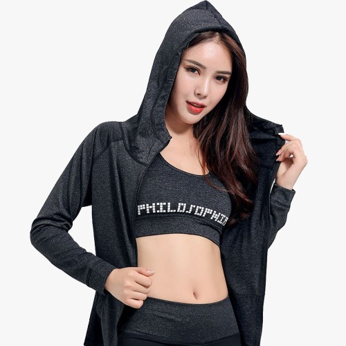 Casual Three Piece Zipper Closure Tracksuit for Women - Black image