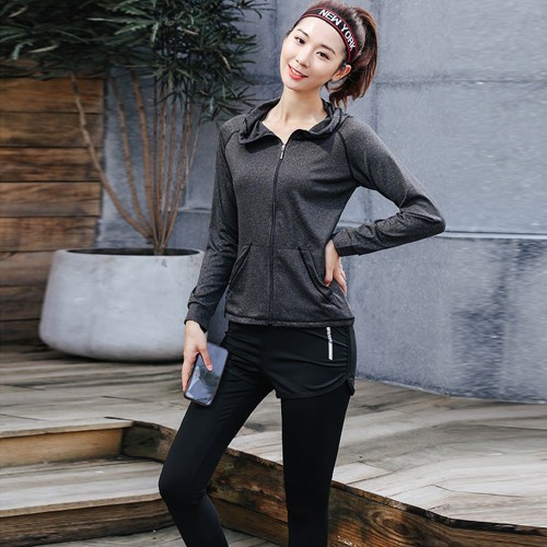 Casual Three Piece Zipper Closure Tracksuit for Women - Black image
