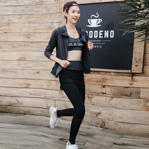 Casual Three Piece Zipper Closure Tracksuit for Women - Black image