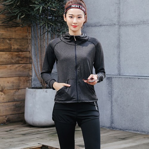 Casual Three Piece Zipper Closure Tracksuit for Women - Black image