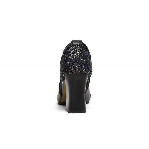 Pointed Open Toe Pierced Rhinestone Heels - Black image