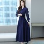Elegant Long Sleeved Maxi Dress With Belt for Ladies- Blue
