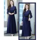 Elegant Long Sleeved Maxi Dress With Belt for Ladies- Blue image