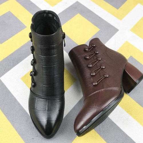 Side Zipper Closure Korean Style Boots for Women - Brown image