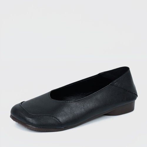 Retro Style Soft Sole Slip On Flat Shoe for Women - Black image