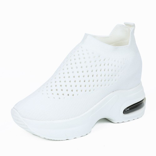 Thick Sole Breathable Casual Mesh Sneakers for Women - White image