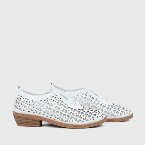 Bowknot Rubber Sole Slip On Loafers for Women - White image
