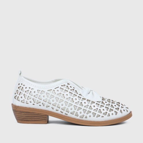 Bowknot Rubber Sole Slip On Loafers for Women - White image
