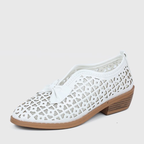 Bowknot Rubber Sole Slip On Loafers for Women - White image
