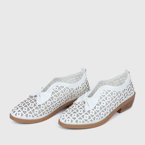 Bowknot Rubber Sole Slip On Loafers for Women - White image