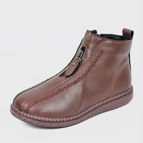 Women’s Casual Zipper Closure Ankle Boots - Brown image