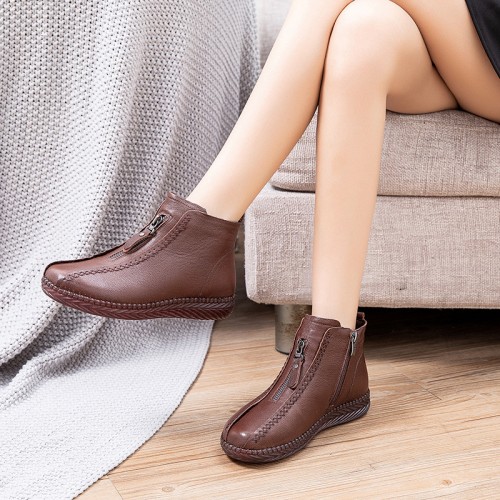 Women’s Casual Zipper Closure Ankle Boots - Brown image
